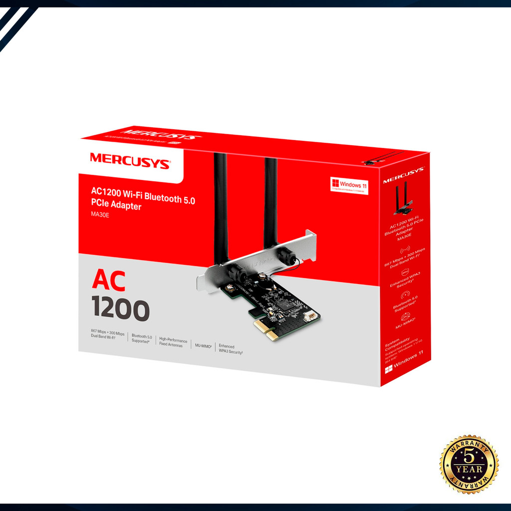 Placa de rede WiFi e Bluetooth MA30E Mercusys / Tp-Link  PCIe AC1200