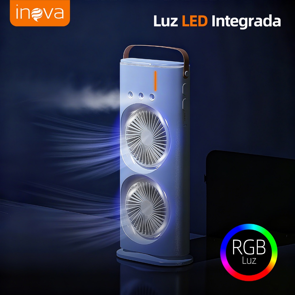 INOVA Ventilador Umidificador Com Led Duplo Recarregável Portátil Mesa Casa Exteriores Com controle remoto USB