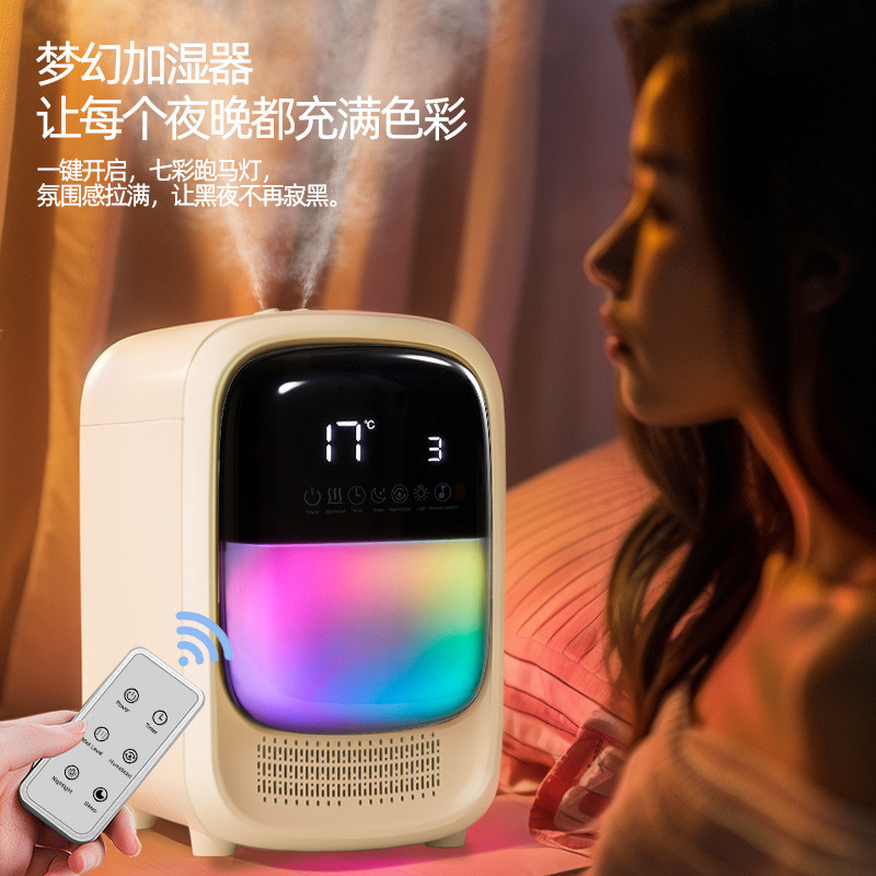 Umidificador de mesa 3.5L, Spray duplo, grande Volume de neblina, música Bluetooth, luzes coloridas, atmosfera, umidific