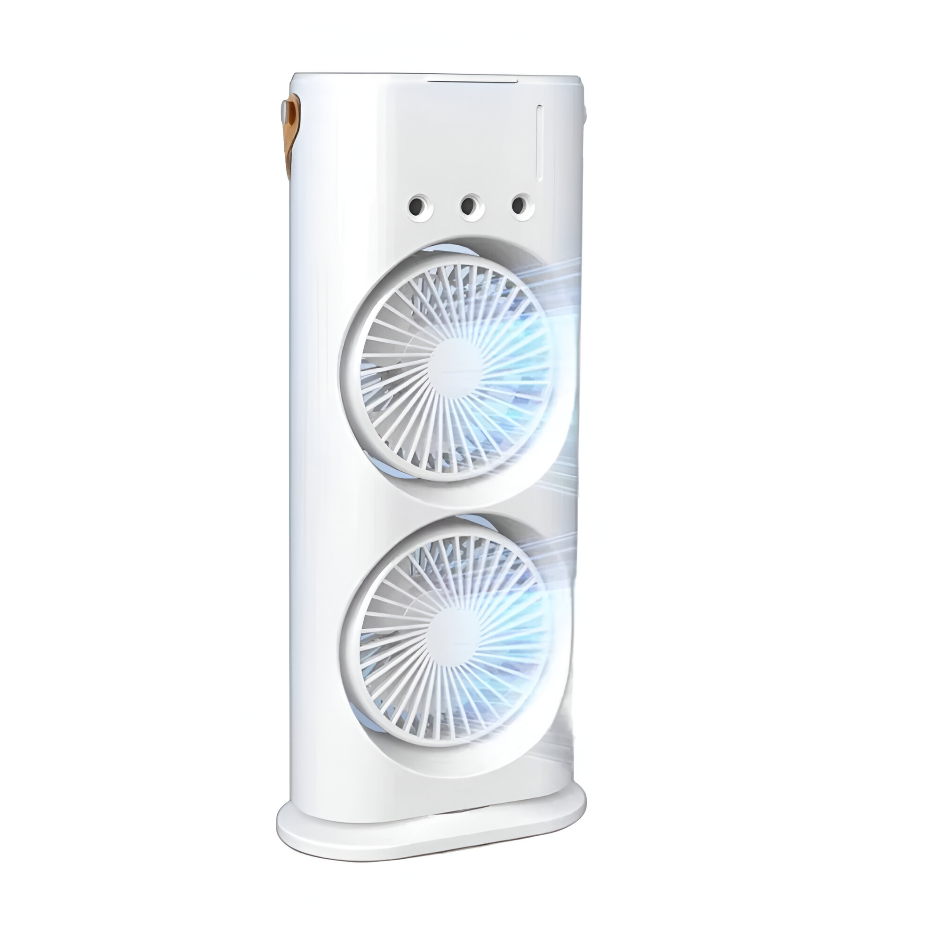 Ventilador Duplo de Mesa Portátil Umidificador Usb Recarregável Climatizador De Ar 3 Velocidades Led