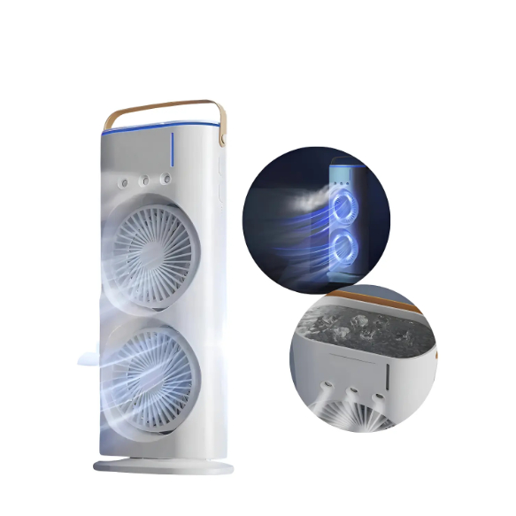 Duplo Ventilador de Mesa Portátil Umidificador Usb Recarregável Climatizador De Ar 3 Velocidades Led