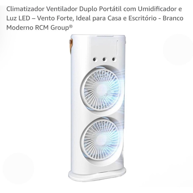 Climatizador Ventilador Portátil Duplo com Umidificador e LED Ar Frio Silencioso Mesa Casa Escritório