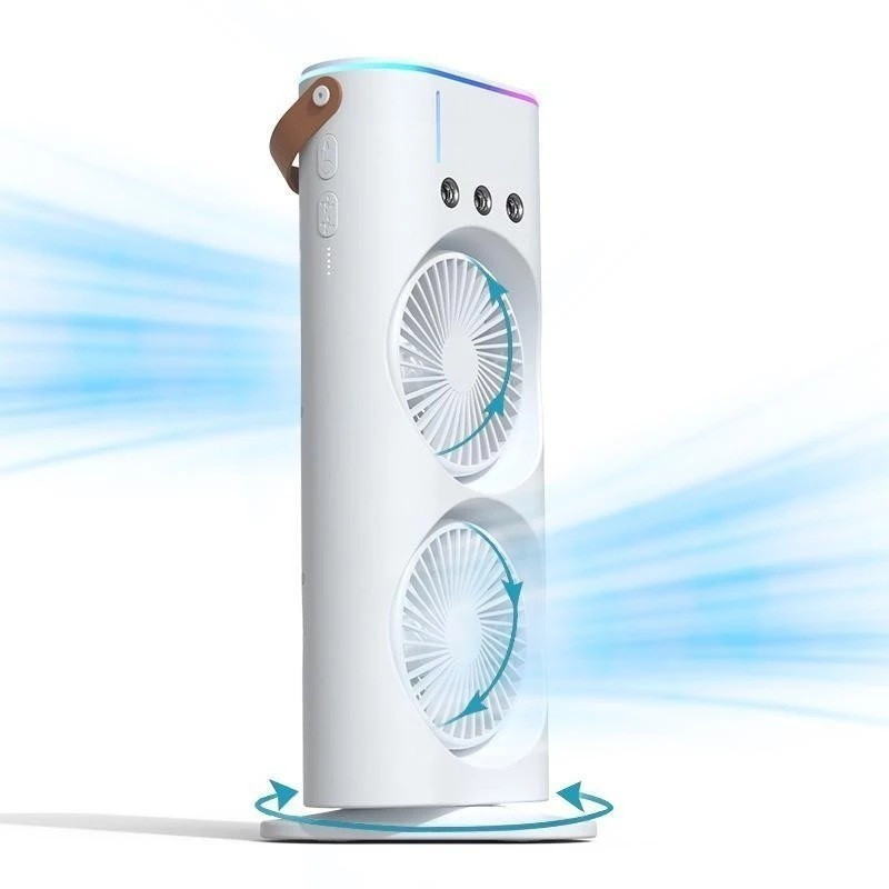 Mini Climatizador Umidificador Ar Condicionado de Mesa Giratório Duplo Ventilador Portátil RGB 💨