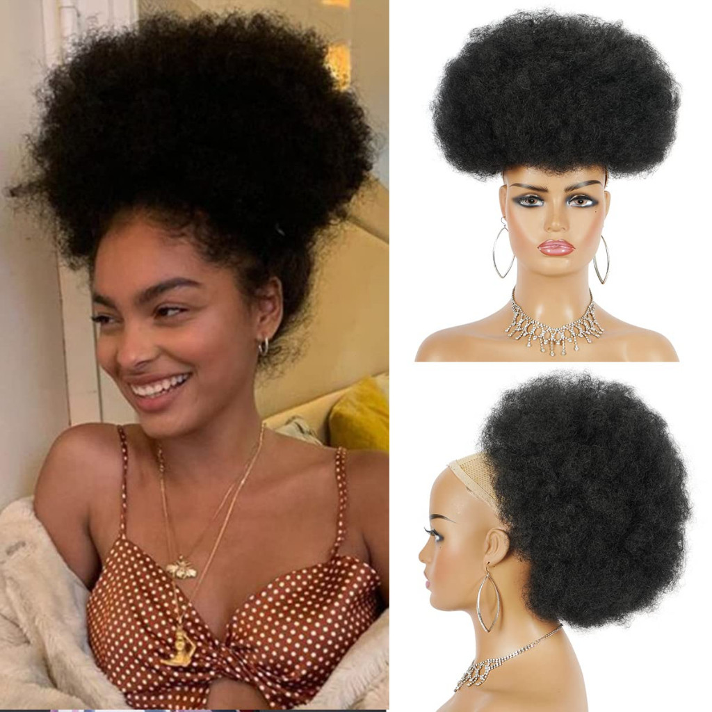 Big Afro Puff Drawstring Ponytail Para Mulheres Negras , High Short Bun Cabelos Curtos Naturais , Kinky Curly Peças De C