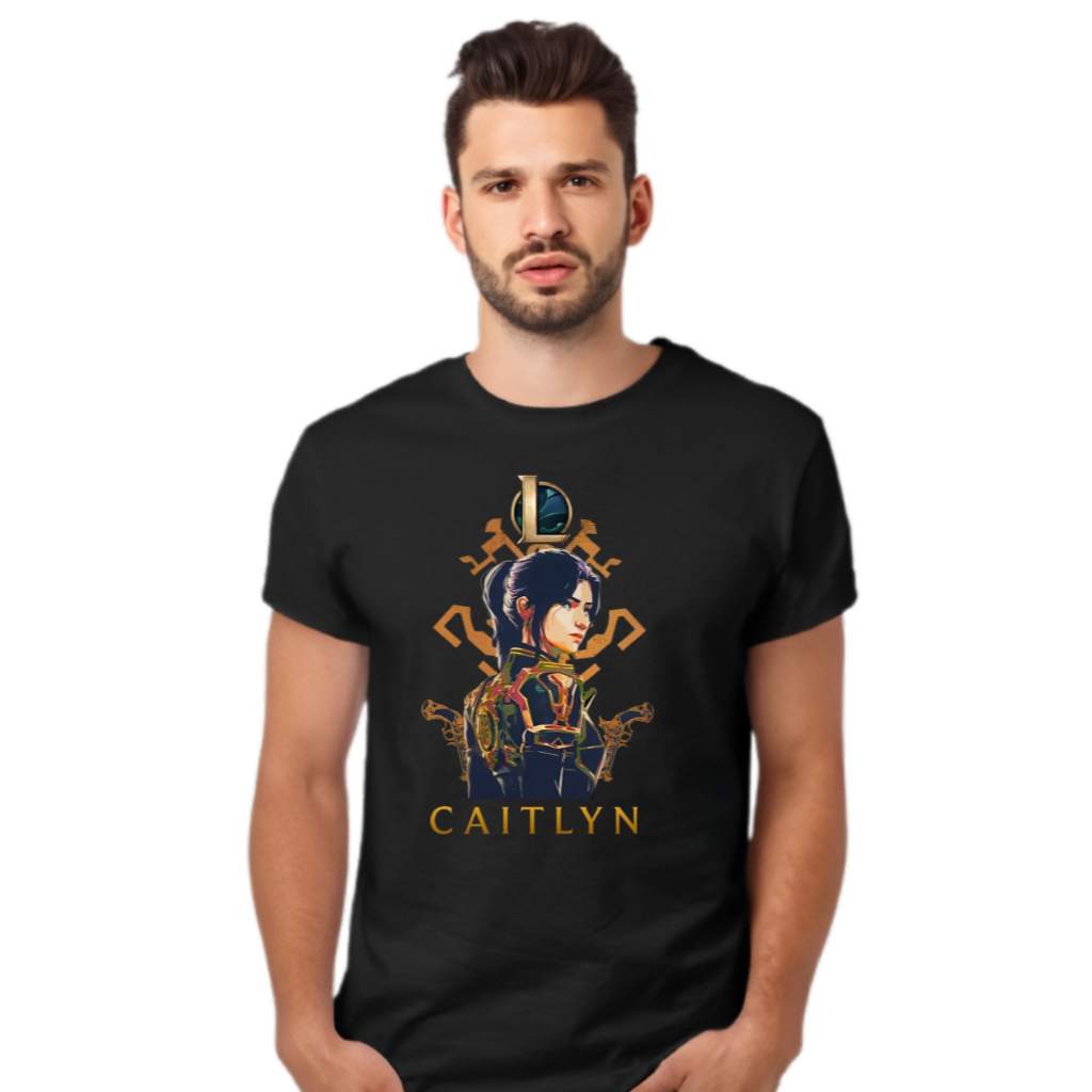 Camiseta Arcane Caitlyn Lol Gamer Logo L League Of Legends Masculino Unissex T-Shirt Cor Preta