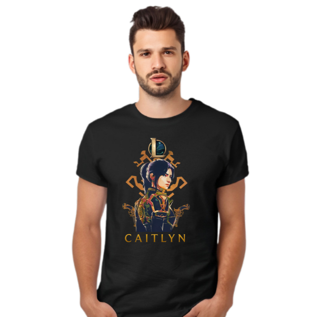 Camiseta Arcane Caitlyn Lol Gamer Logo L League Of Legends Masculino Cor Preta Blusa Camisa Unissex Feminino Masculino