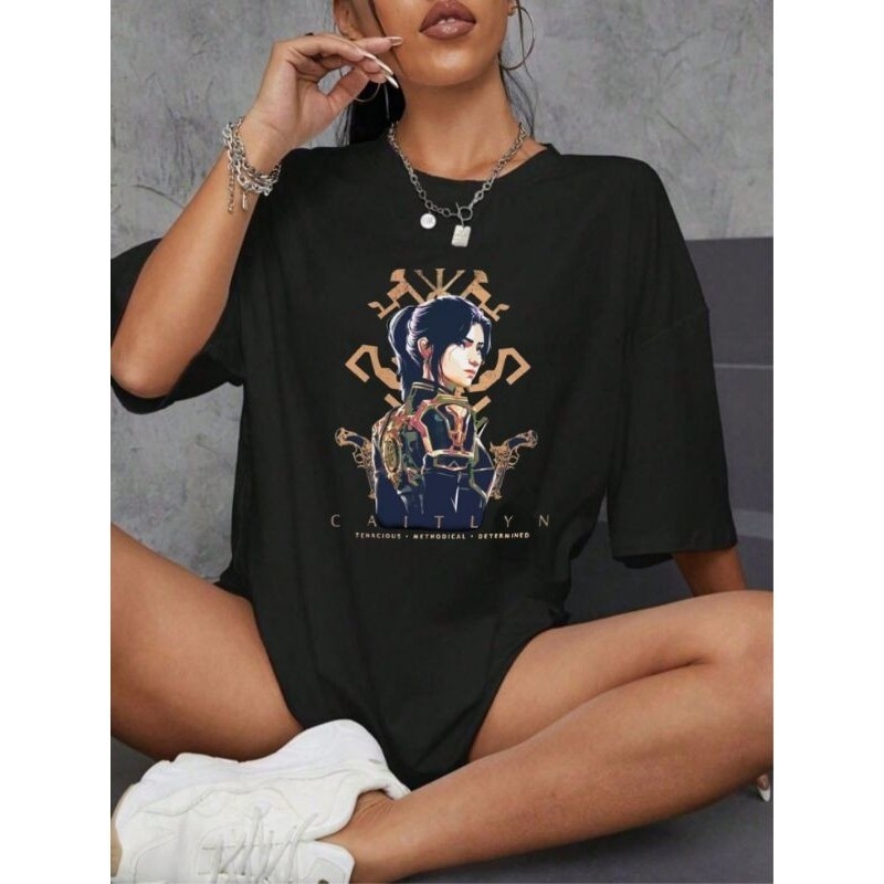 Camiseta Arcane Caitlyn Lol Gamer Blusa Camisa Unissex Feminino Masculino 100% Algodão