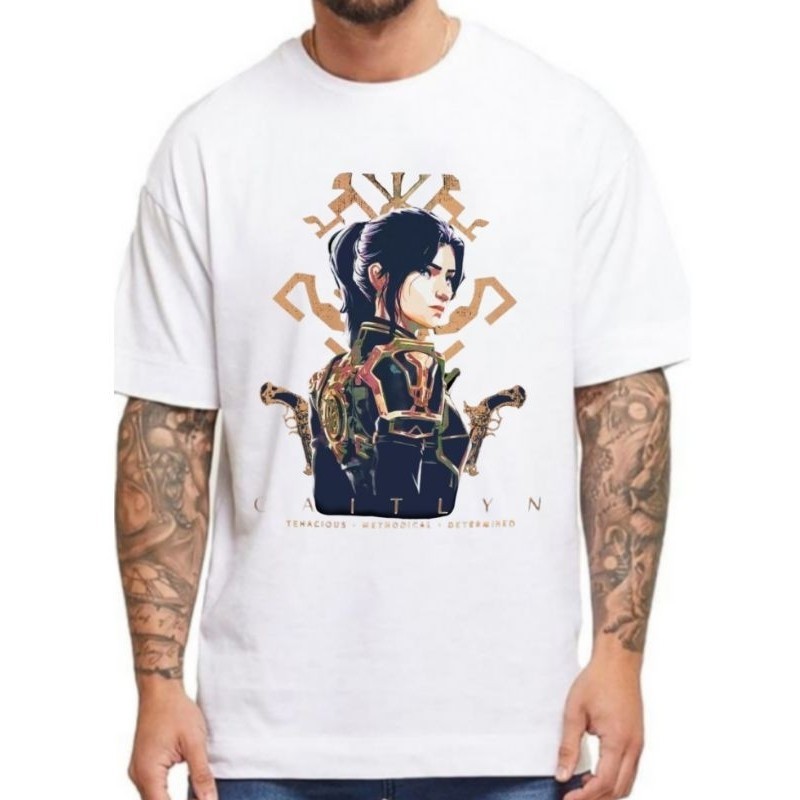 Camiseta Unisex Arcane Caitlyn Lol Gamer Blusa Camisa Unissex Feminino Masculino 100% Algodão