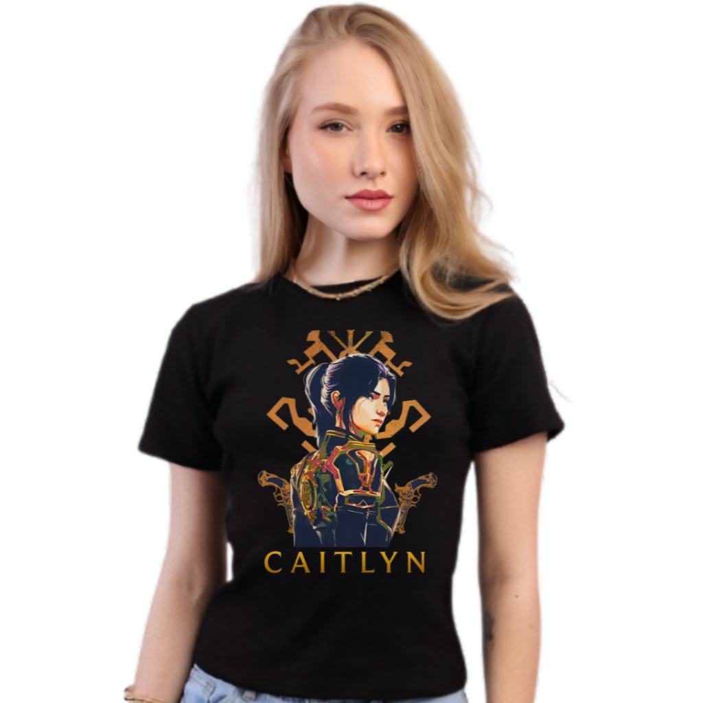 Camiseta Arcane Caitlyn Lol Gamer Blusa Camisa Casual Unissex Feminino Masculino 100% Algodão
