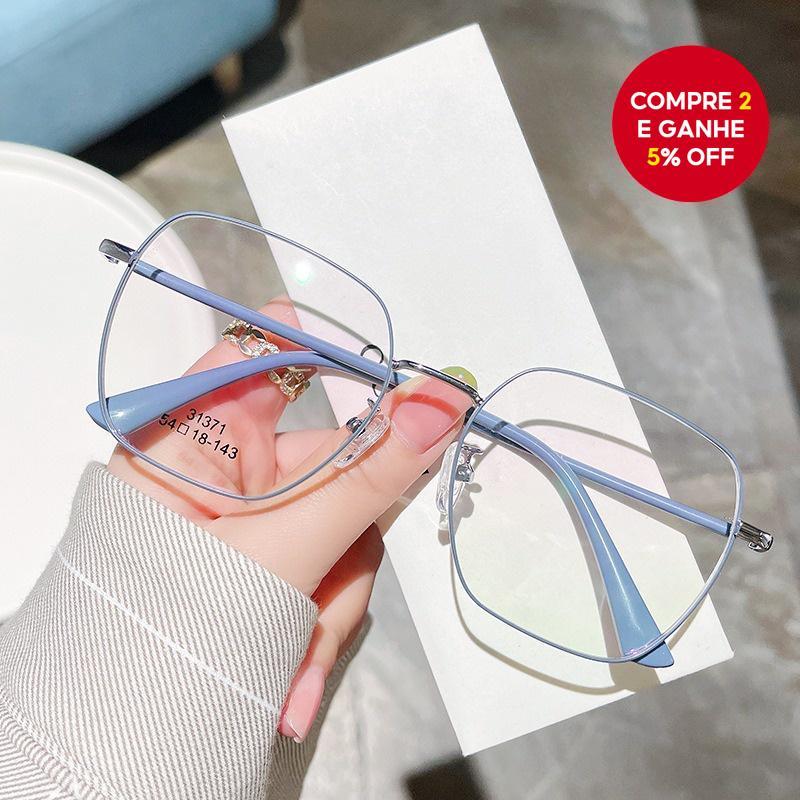 Moda Quadrada Transparente Metal Anti Radiação Óculos Quadro Clássico Oversized Computador