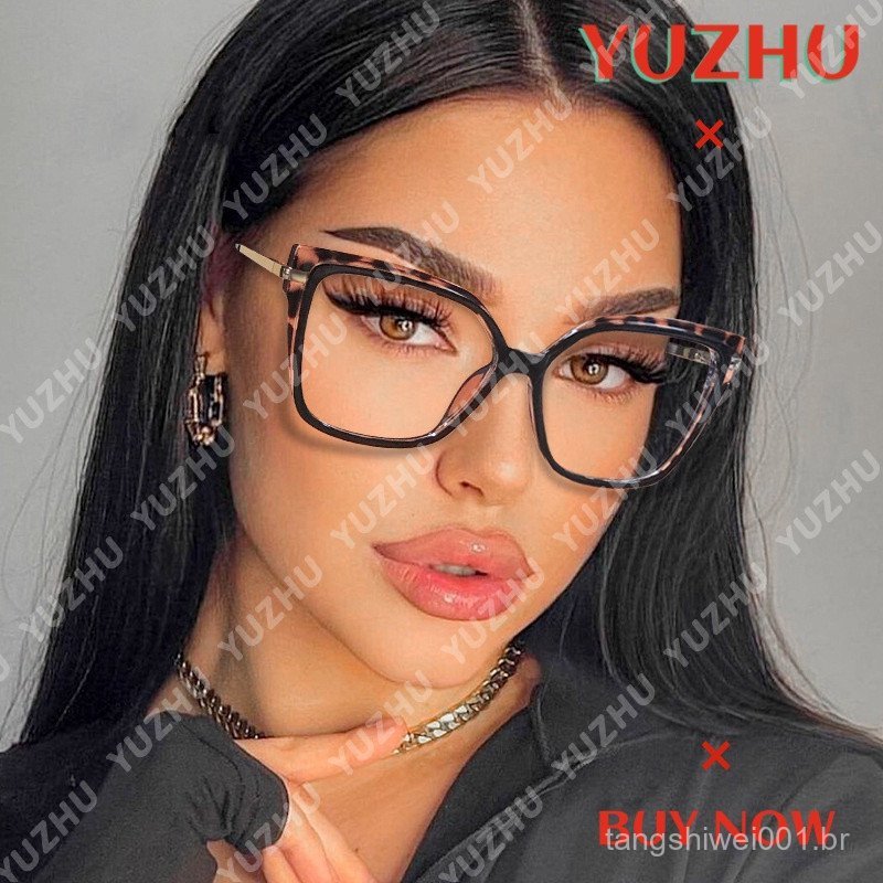 (YUZHU) Óculos De Moda Ocidental Square Eyeglass for Women INS Style Color-block Anti Blue Light Eyeglasses