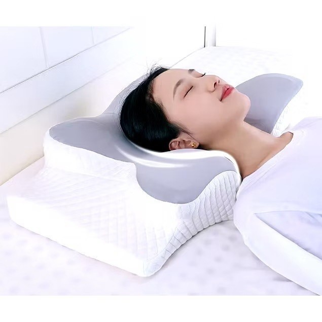 Butterfly cervical orthopedic pillow for combating spine pain, headache - viscoelastic washable pillowcase
