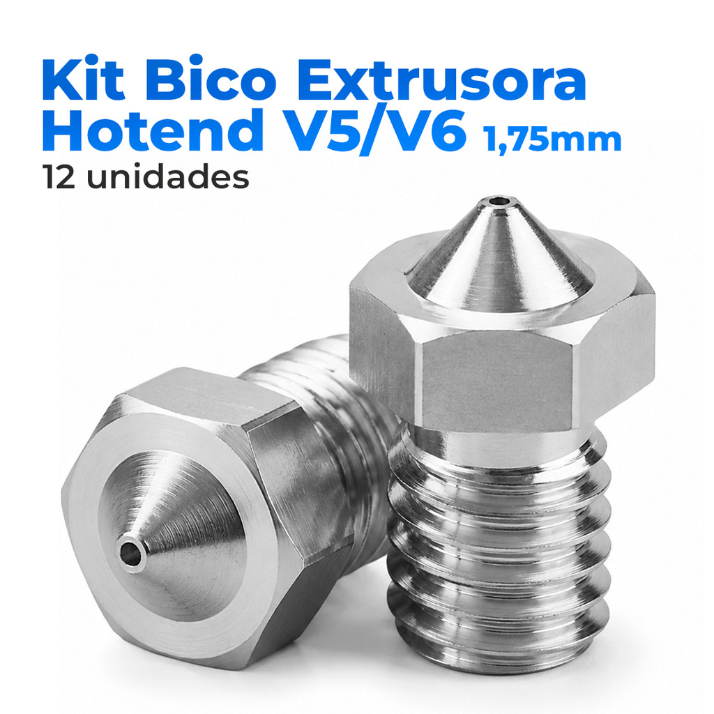 Kit 12x Bico Extrusora Hotend V5 / V6 1,75mm - Nozzle 0.4 mm - Inox
