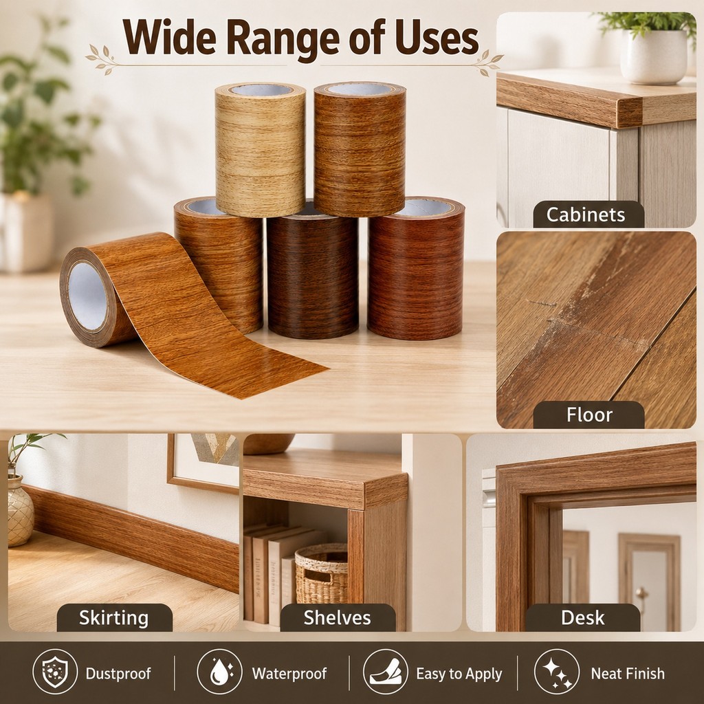 2 Rolls 8cm x 4.57m Realistic Wood Grain Fabric Tape - Floor, Furniture, Home Decor Repair Tape