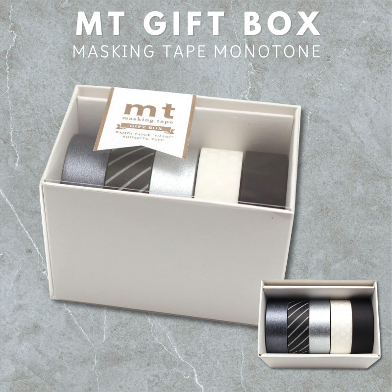 Kamoi Kakoshi Masking Tape mt Gift Box - Monotone 3, 15mm x 7m, Set of 5 Rolls MT05G015