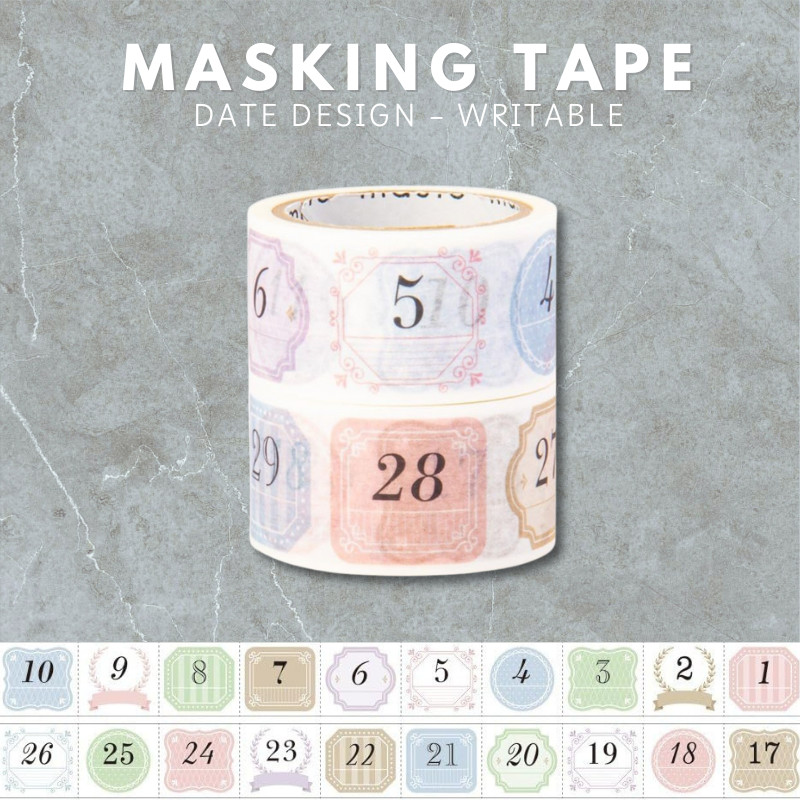 MARK’S maste Washi Tape Writable with Water-Based Pen, Date Design MST-FA09-A, Perforated, 2 Rolls