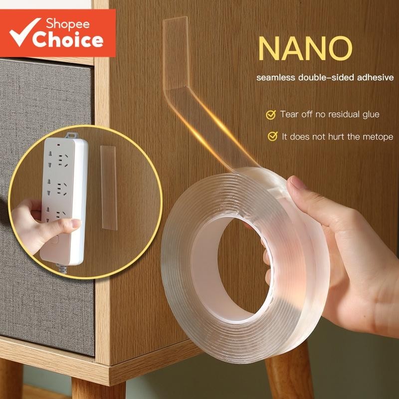 Fita Dupla Face Nano De Um Rolo , Adesivo Forte Reutilizável Lavável Com 3 Cm De Largura , De Montagem Transparente Sem