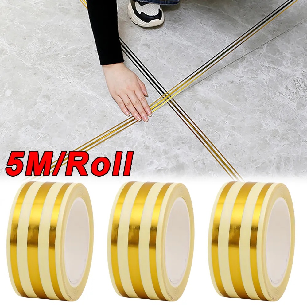 5m/Roll Autocolante De Parede À Prova D'água Decoração De Fita Dourada