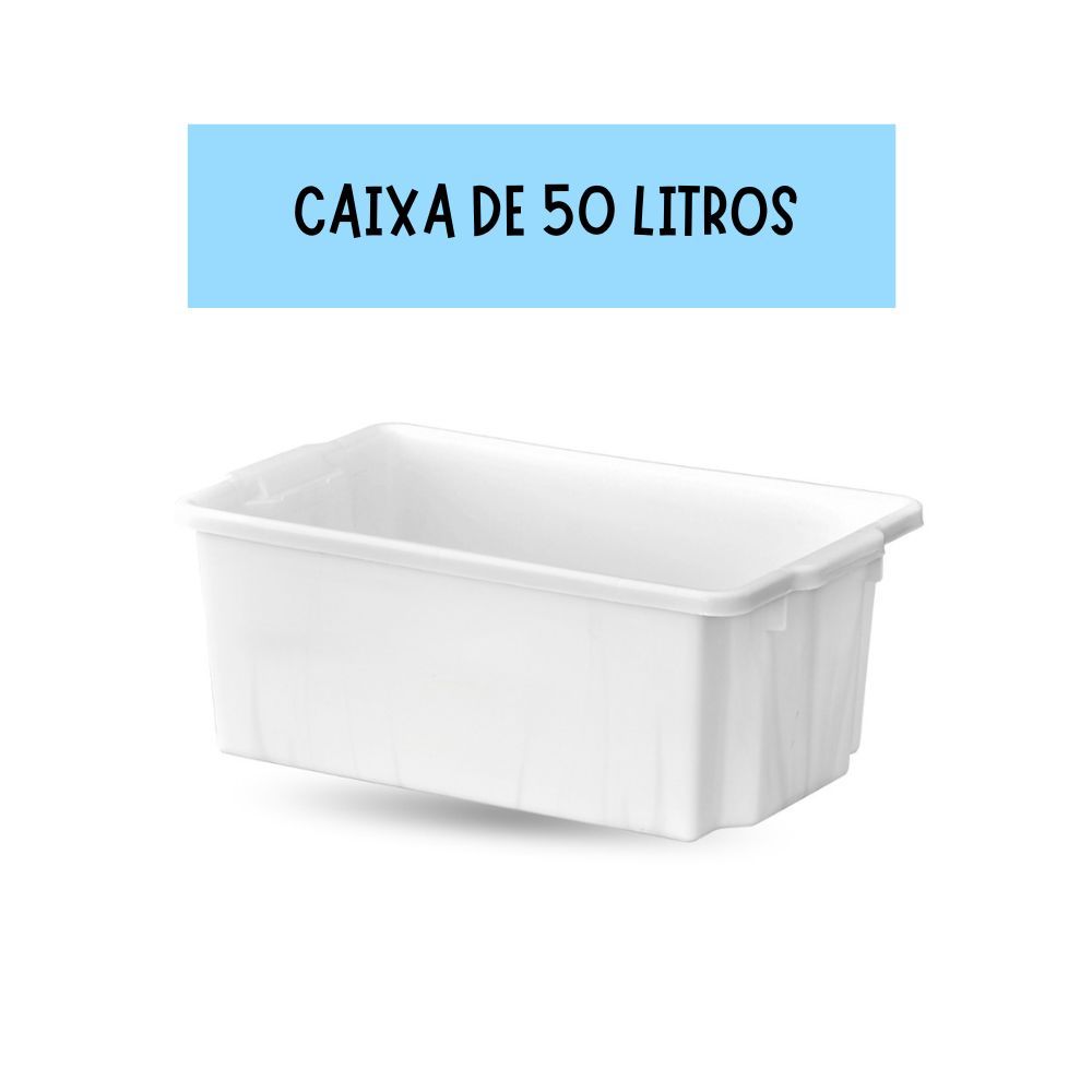 Caixa Reforçada Organizadora 50L Branca Empilhável Plástico Armazenamento Casa Escritório