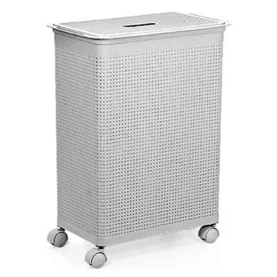 Roupeiro Rattan 50l Niquelart Cesto Multiuso C/ Rodinhas Cor Branco Organizador