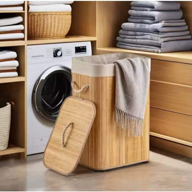Cesto Retangular De Bambu Para Lavanderia 50L