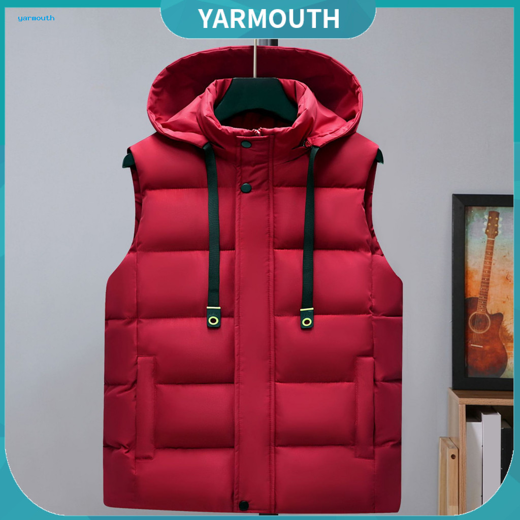 Men Hooded Waistcoat Down Cotton Vest Coat Men's Sleeveless with Zipper Stand Collar Jacket Thickened Solid Color Warm f