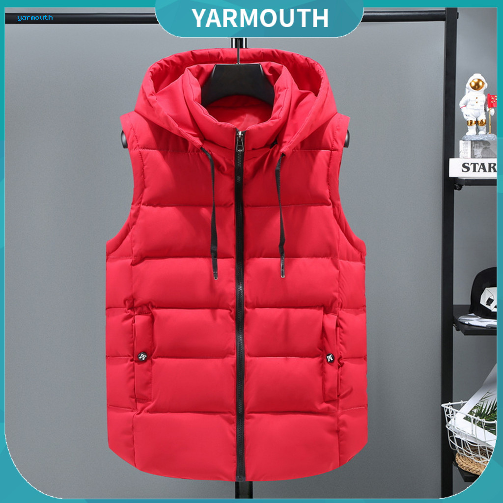 Moisture-wicking Sports Vest Men Cotton Waistcoat Unisex Thickened Jacket with Hood Stand Collar Drawstring Zipper Plack