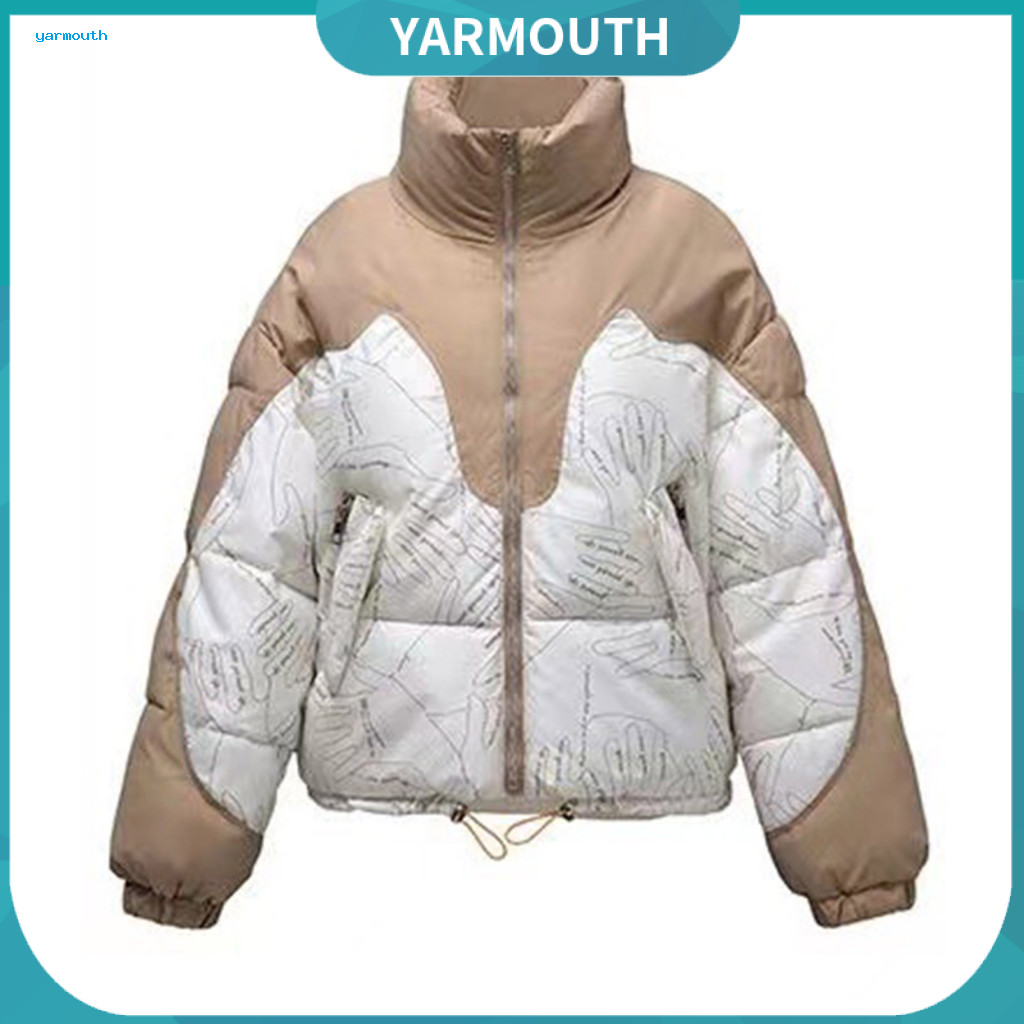 Women Cotton Coat Velvet Lined Winter Jacket Women’s Thickened with Stand Collar Patchwork Design Zipper Pockets Mid-l