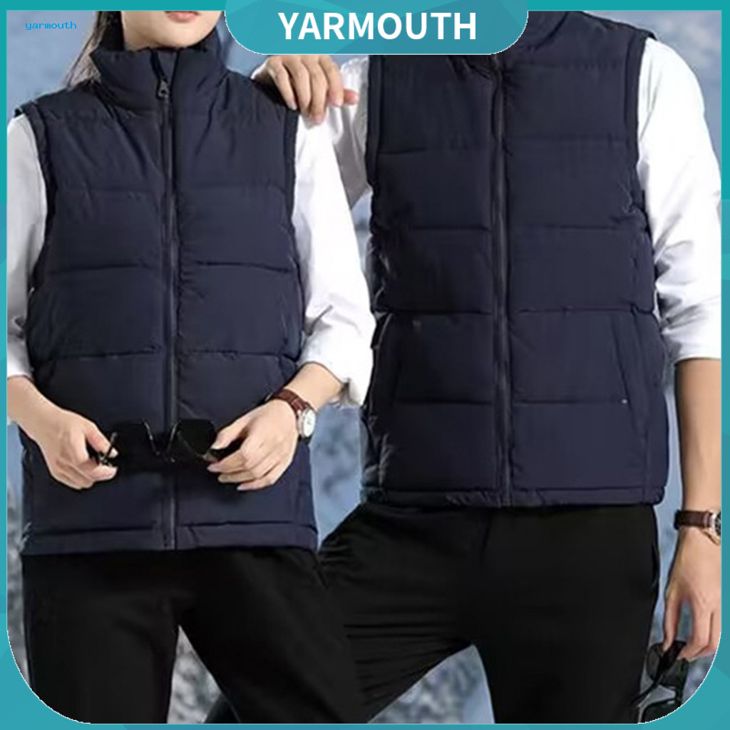 Lightweight Warm Vest Men's Thermal Cotton Waistcoat with Stand Collar Sleeveless Zipper Jacket Windproof Bottoming Pock