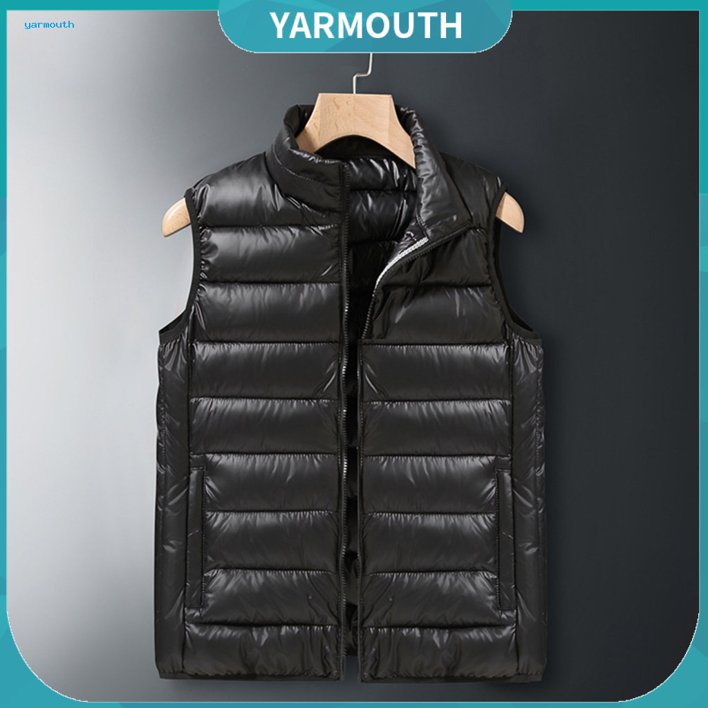 Quilted Down Cotton Vest Waistcoat Men's Lightweight Sleeveless with Stand-up Collar Zipper Pockets Warm for Casual