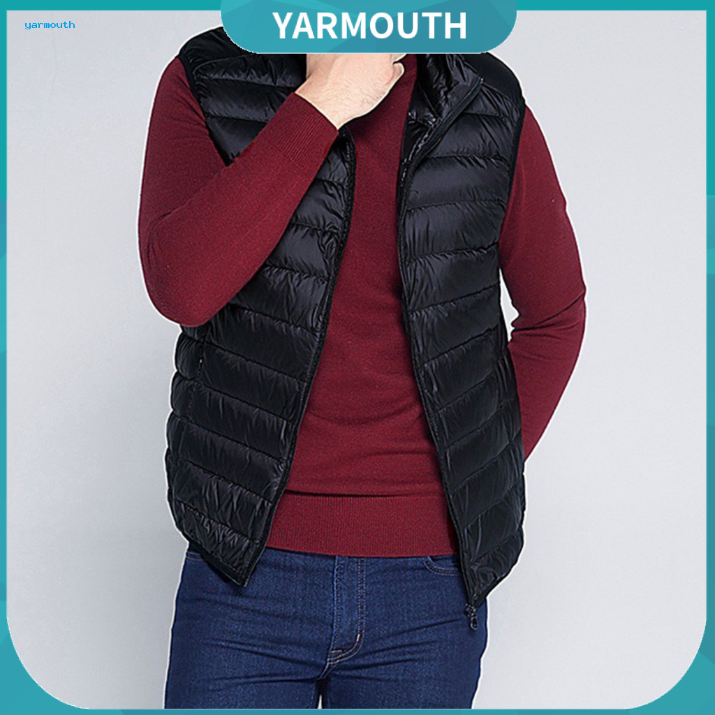 Stand Collar Cotton Vest Unisex Down Waistcoat Lightweight with Solid Color Zipper Jacket Pockets – for All-season