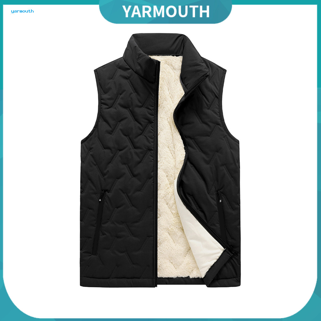 Comfortable Men Vest Men's Thickened Velvet Lined Cotton with Stand Collar Sleeveless Zipper Waistcoat Pockets – Warm