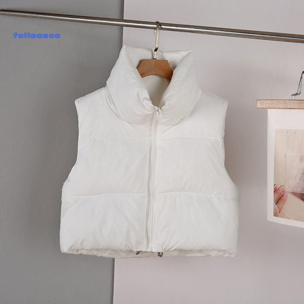 Women Jacket Winter Down Waistcoat Women’s Padded Vest Coat Stand Collar with Zipper Thickened Cotton Drawstring Cardi