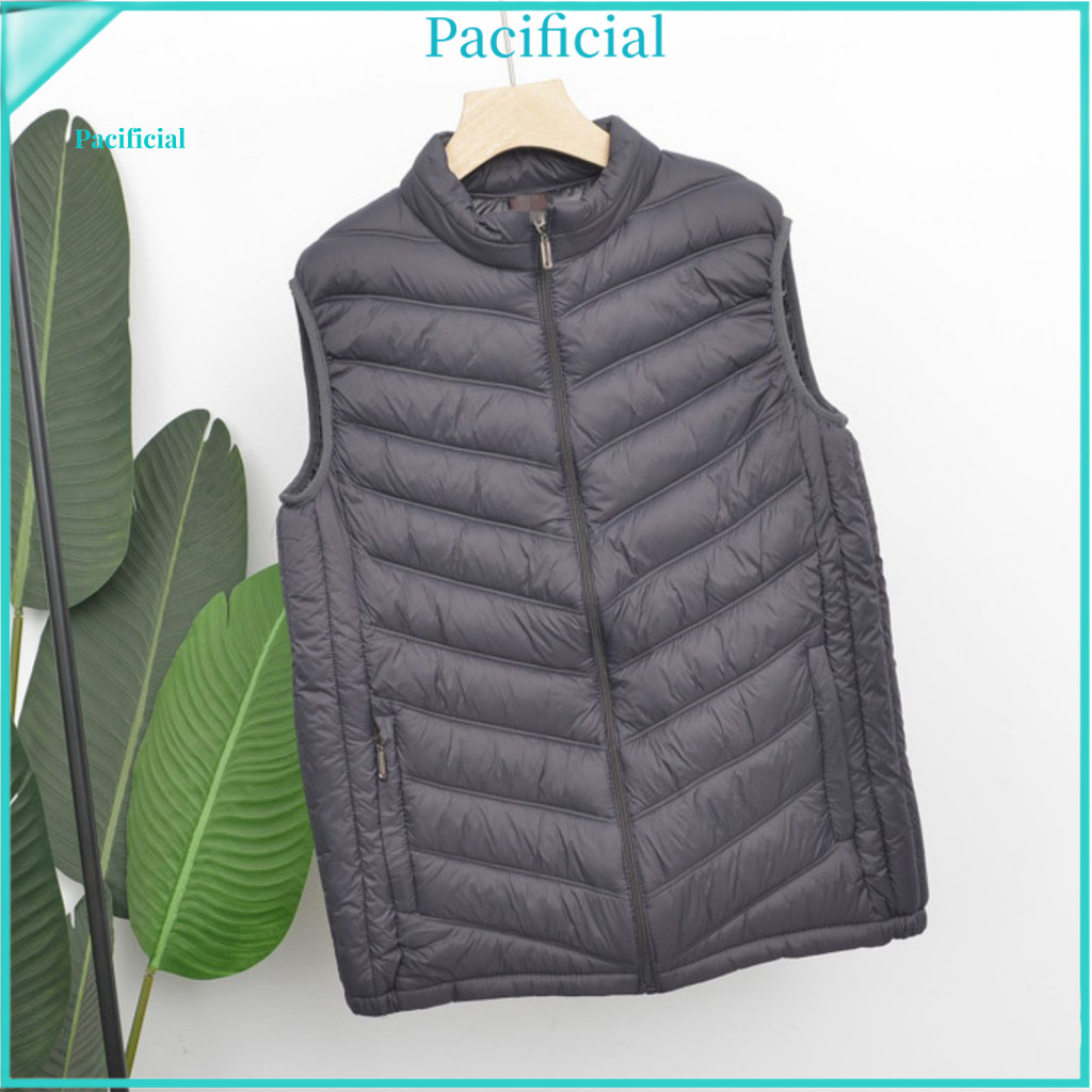 Men Thermal Vest Jacket Lightweight Men's Cotton with Stand Collar Sleeveless Zipper Winter Waistcoat Pockets – Warm f