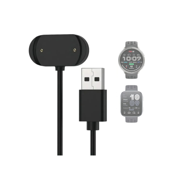Cabo Carregador Magnético Preto Usb Para Smartwatch Stratos 2 Amazfit Bip 6 Active 2 Smartwatch