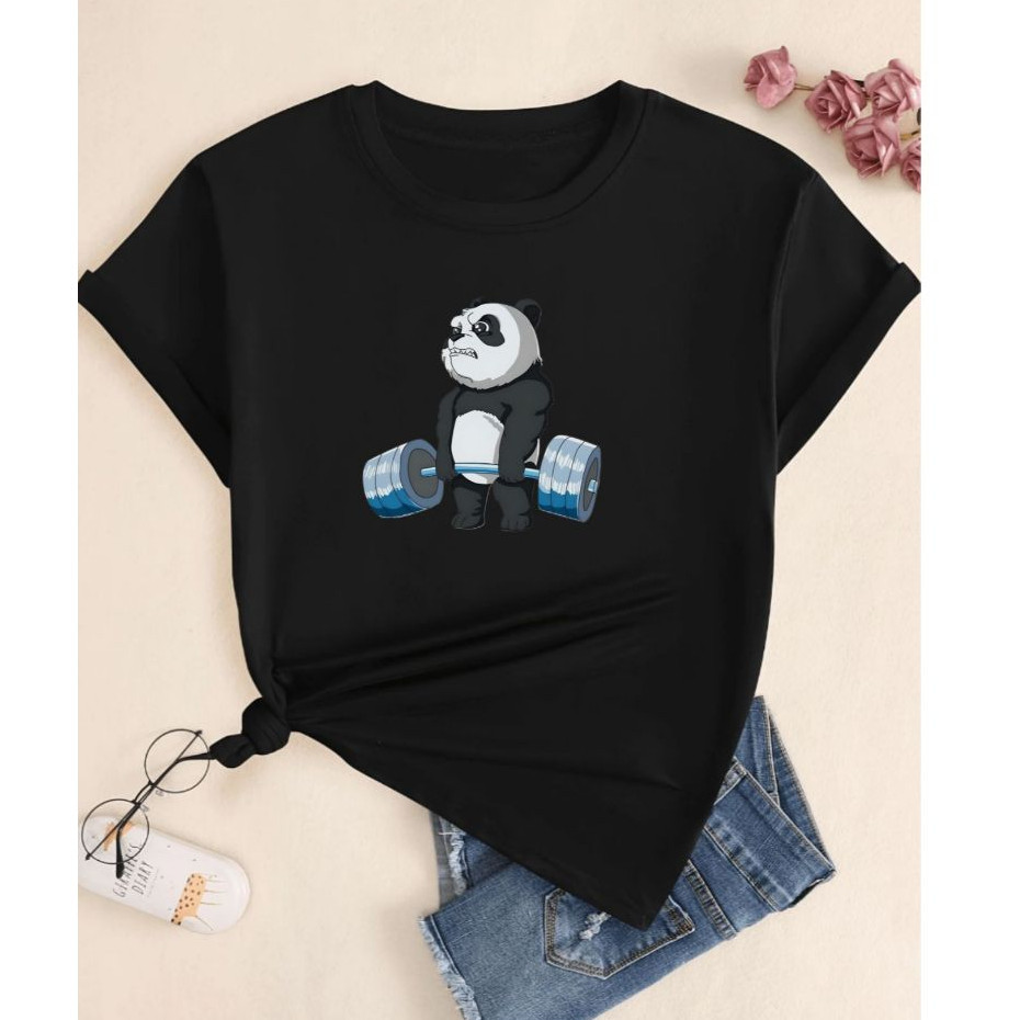 Camiseta Unissex em Algodão LINDA Camiseta Masculina Feminina Estampa Urso Panda Academia Fitness Cross Fit Camisa Algod