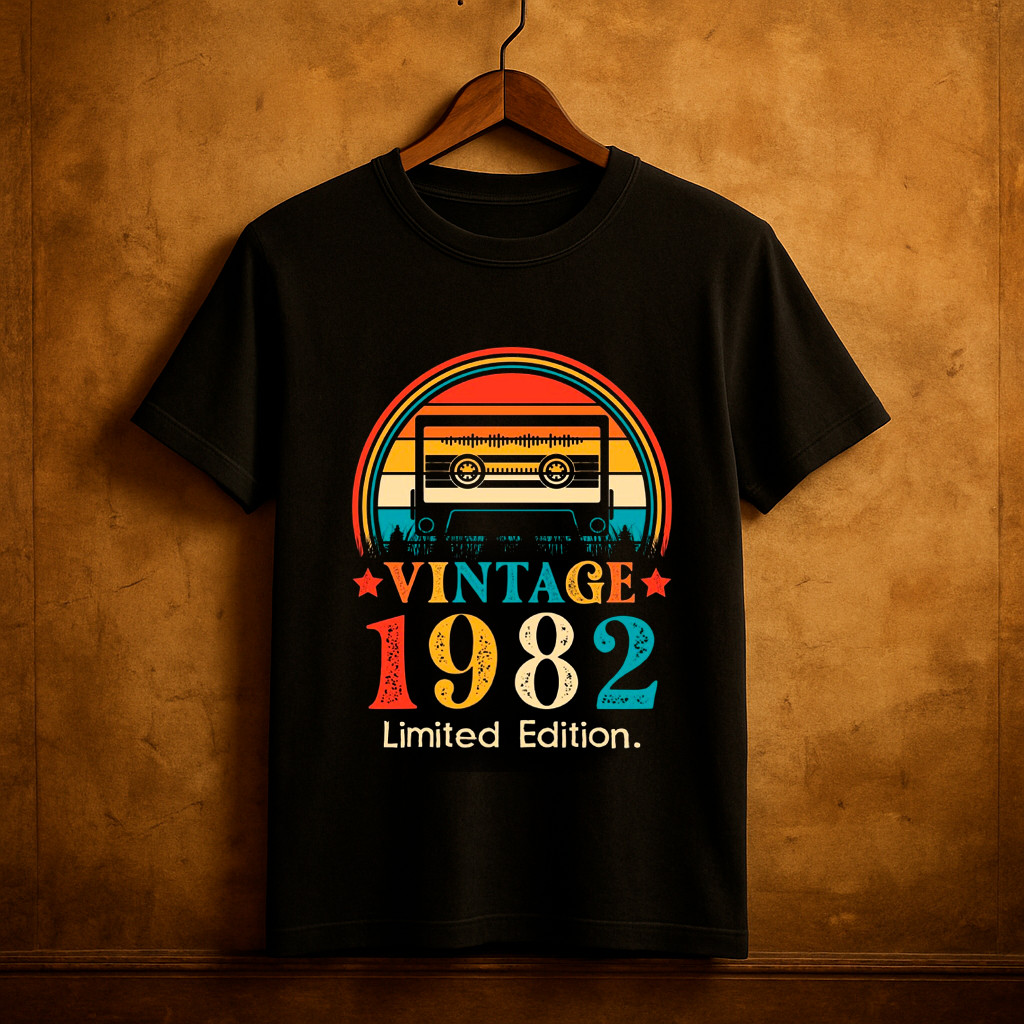 Linda Camiseta Tshirt Vintage 1982 Básica Confortável Estilo Retrô personalizada Unissex Dia dos Pais Premium 30.1 Algod