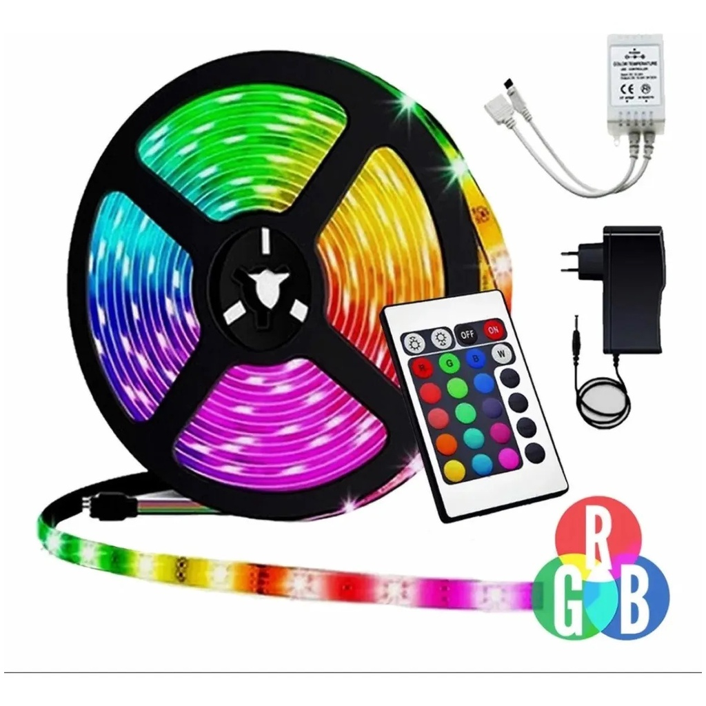 Fita Led Rgb 2835 5M Com Controle Rolo 5 Metros 15 Cores Colorida