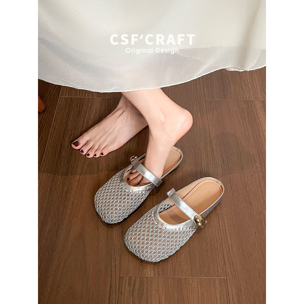 Versão de pele de carneiro ~ malha oca Baotou meia chinelos feminino verão exterior Wear 2025 novo estilo de um Pedal pr