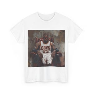 Camiseta Masculina e Feminina Oversized, Estampa de LeBron James Rei com Coroa Cavaliers 23 Basquete, T-shirt