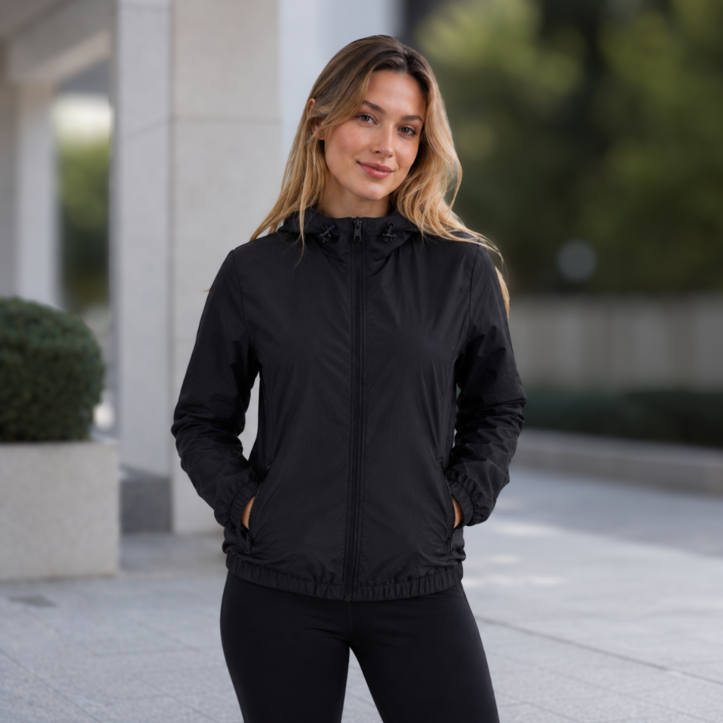 Jaqueta Corta Vento Feminina Com Capuz e Zíper Casaco Leve Esportiva Academia Corrida Outono Inverno