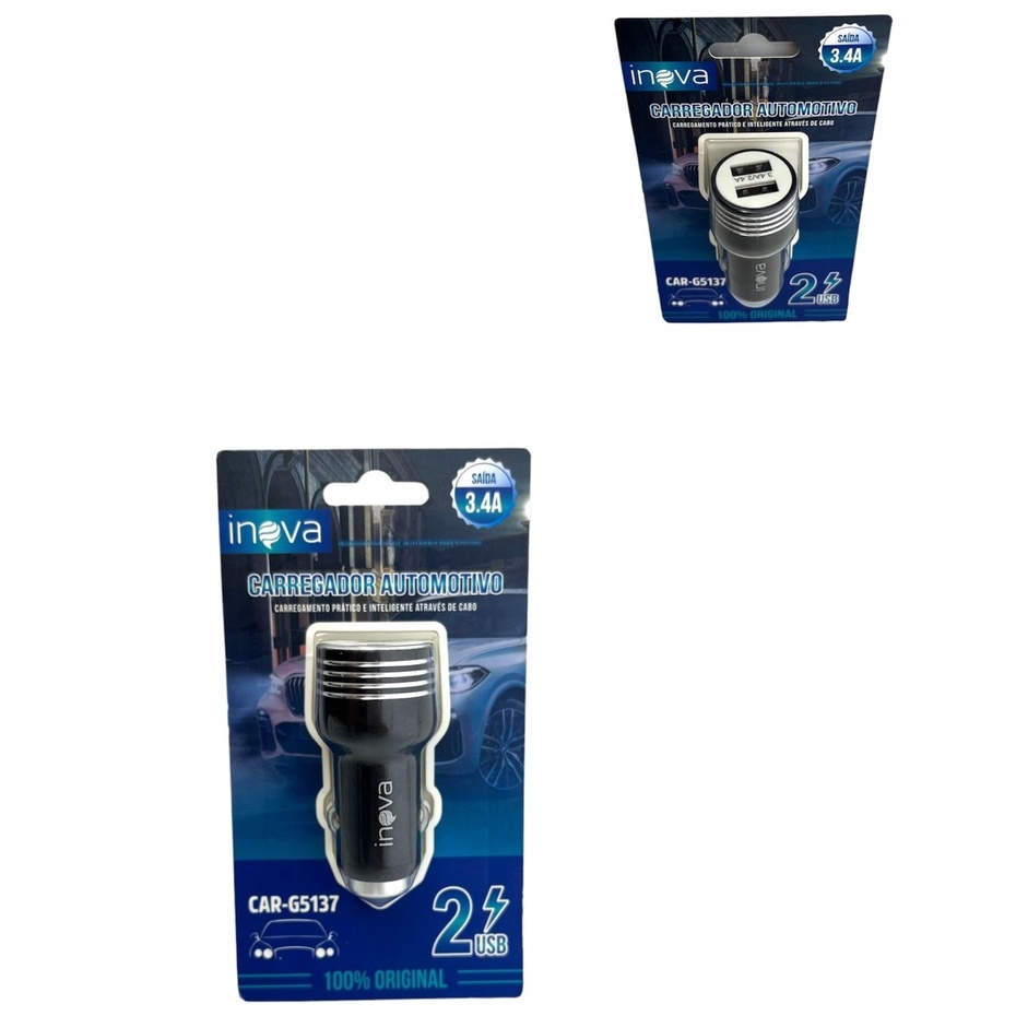 Carregador Veicular Inova 2.4a E 3.4a 2 Usb Car-5158 .
