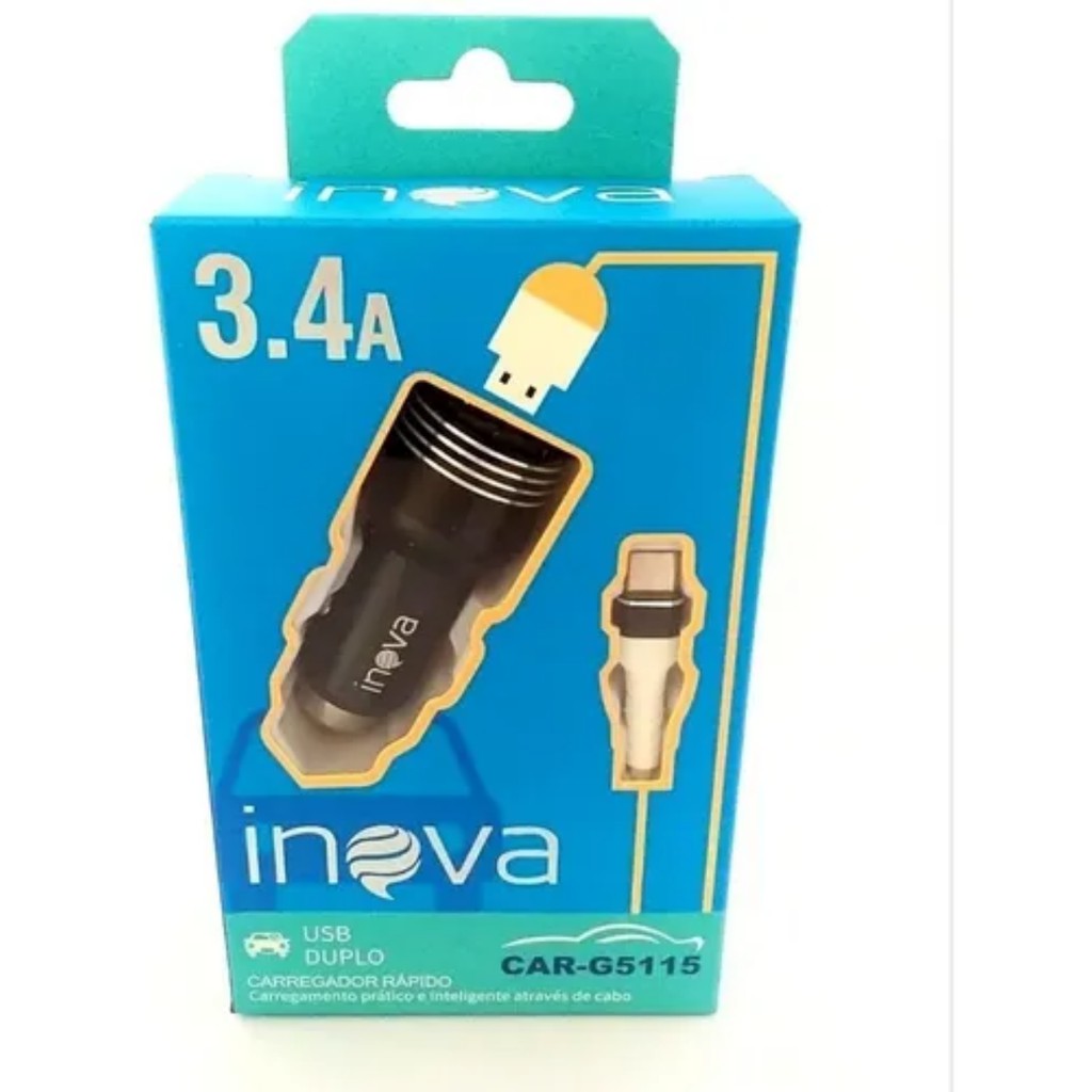 Oferta Carregador Rápido Veicular  Inova CAR-G5115 Tipo C 2 Porta Usb 3.4a