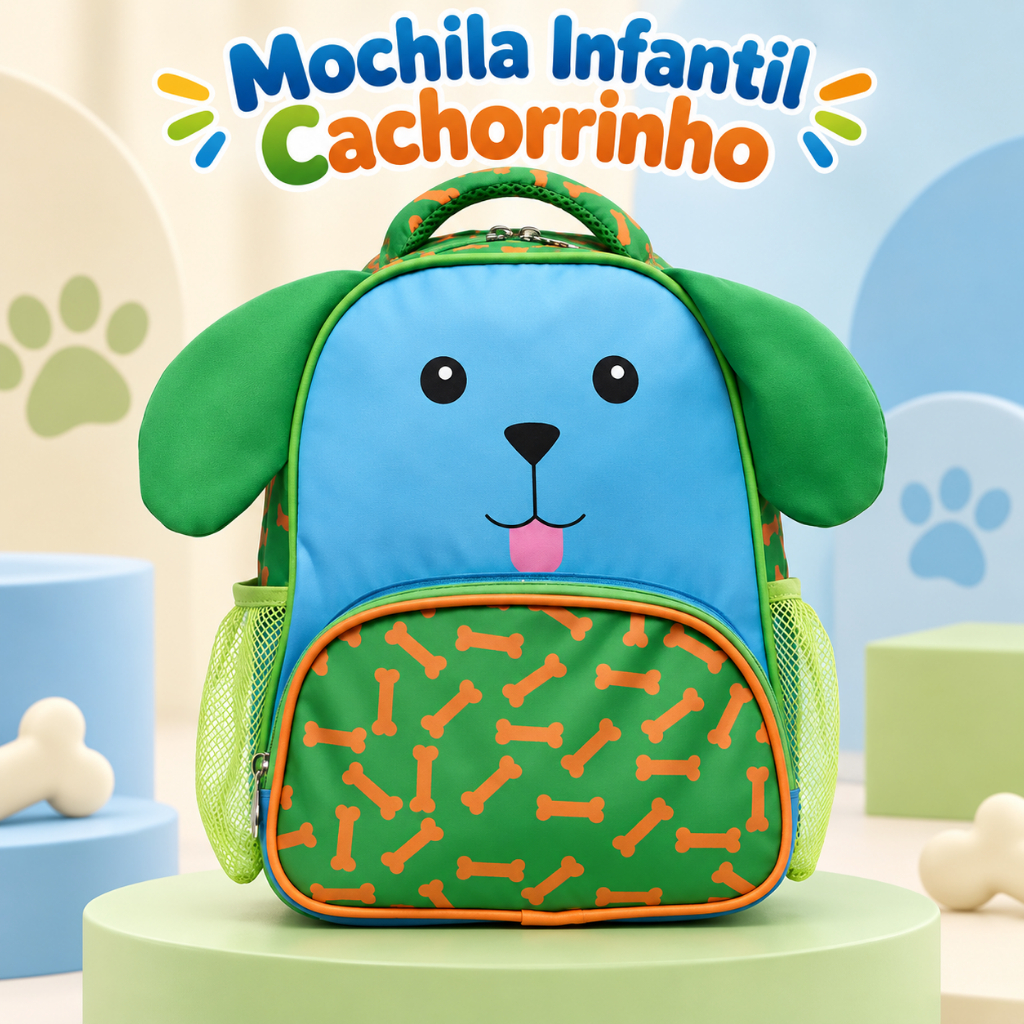 Mochila Infantil Escolar Cachorro Cachorrinho Neoprene Creche Passeio Crianca Menino Menina Poliester Mochilinha Costas