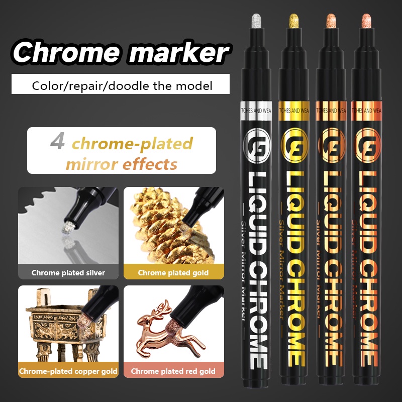Caneta de Tinta Prata Ouro Cromado Galvanizado, Tinta à Prova D'água para Metal Cerâmica Pedra, Marcador de