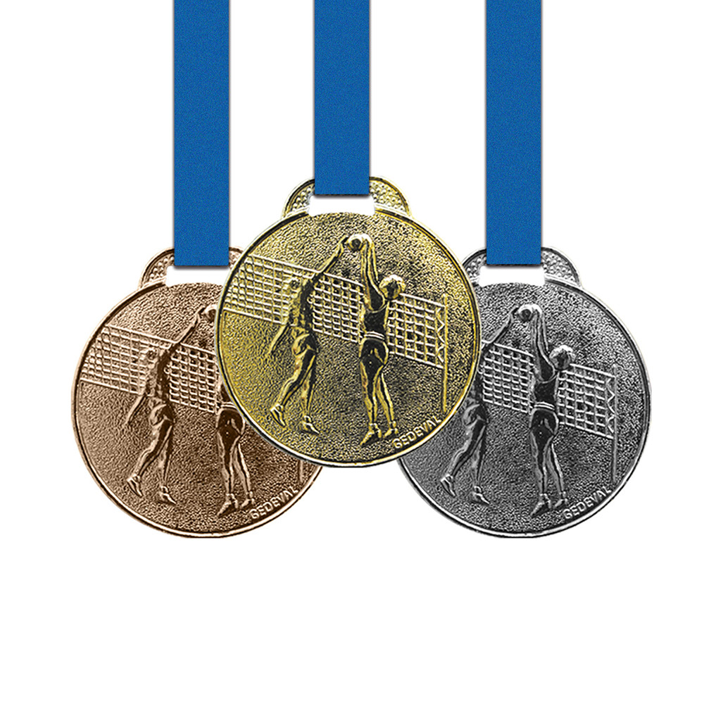 60 Medalhas Vôlei Metal 35mm Ouro Prata Bronze
