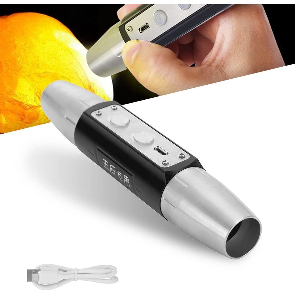 Watris Veiyi Expert Jade Flashlight, Jade Appraisal Light, Jewelry Identification Torch, Dual-Head 4 Light Sources, USB