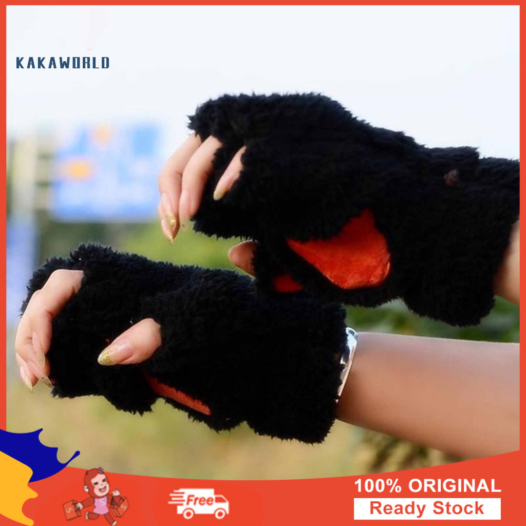 Warm and Comfortable Gloves Classic Polyester 1 Pair Women's Plush Cat Paw Cute Non-slip Cozy Winter for Office Riding D
