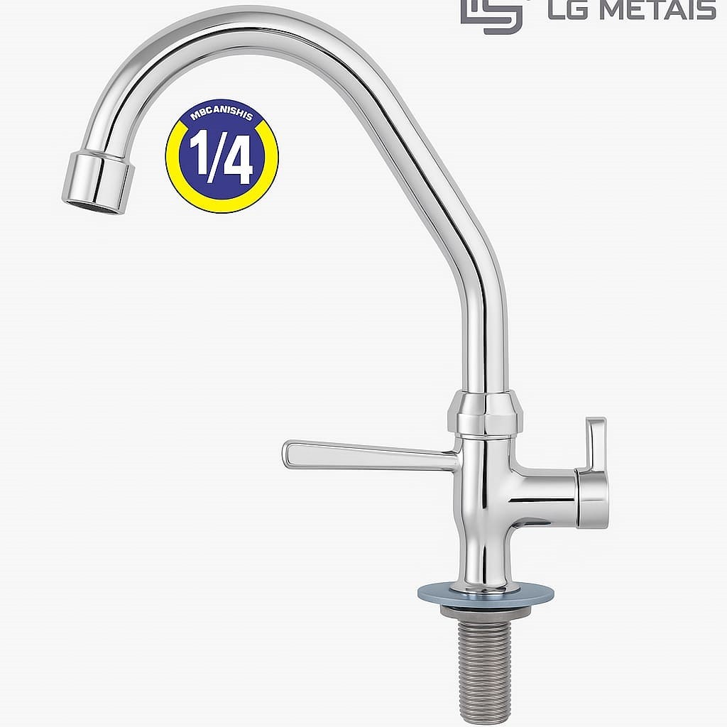 Torneira Bica Móvel De Cozinha bancada Alavanca 1/4 Inox Acabamento Cromada Cor Prateado