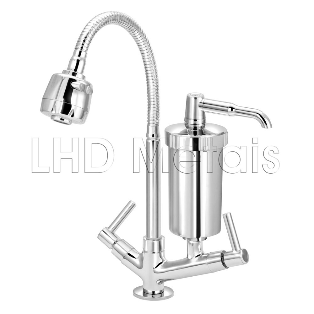 Torneira Metal Inox Filtro Gourmet Pia Mesa Cozinha Bancada Agua Quente Fria